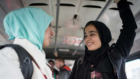 Two hijabi women on a bus