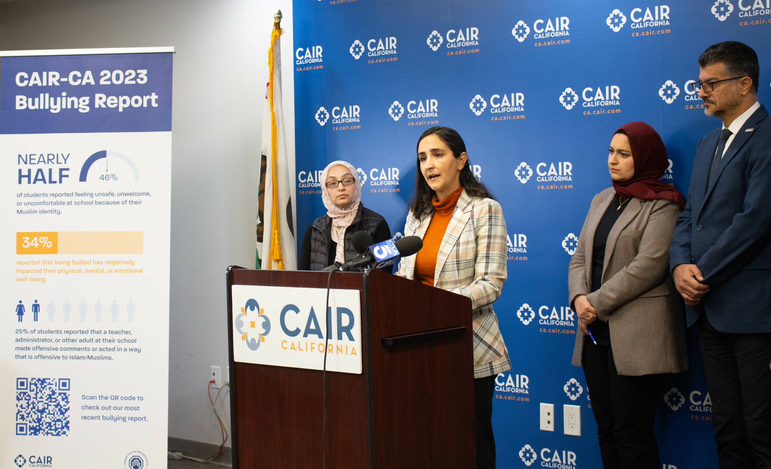 Hebah Farrag speaks at CAIR-CA 2023 Bullying Report Press Conference