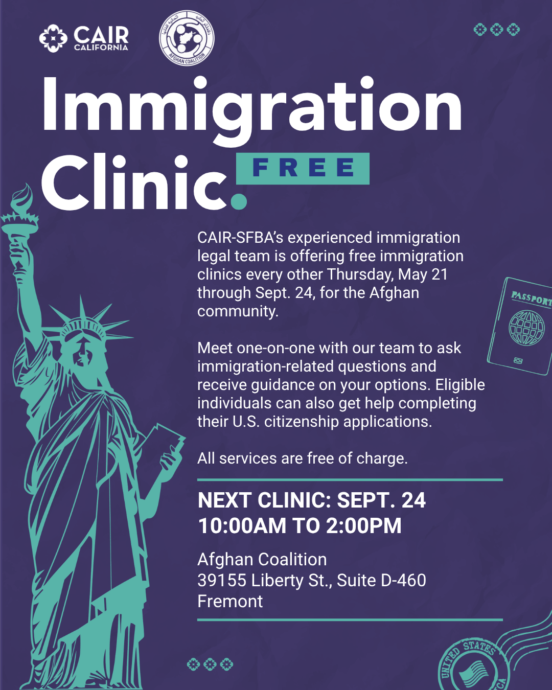 Biweekly Afghan Community Immigration Clinic – Sept. 24 (Fremont)